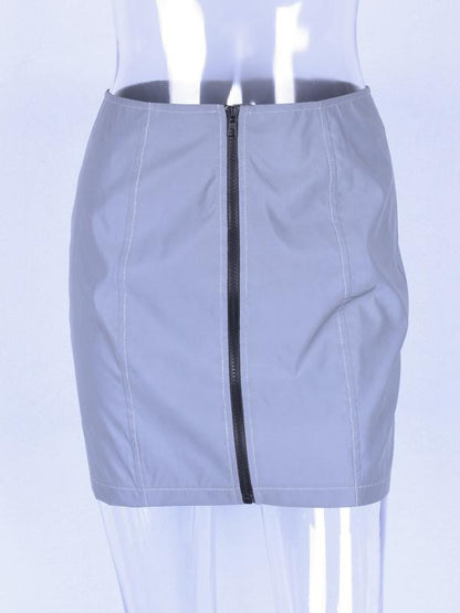 Solid Zipper High Waist Skirts