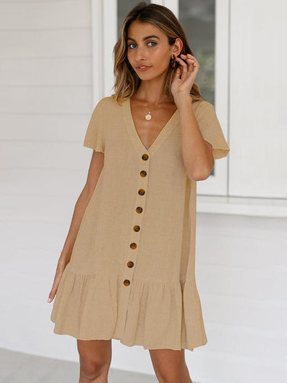 Simple Falbala Hem V-neck Mini Dress