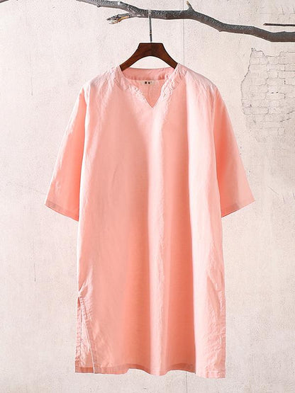 Simple Ramie Cotton V-neck Tops