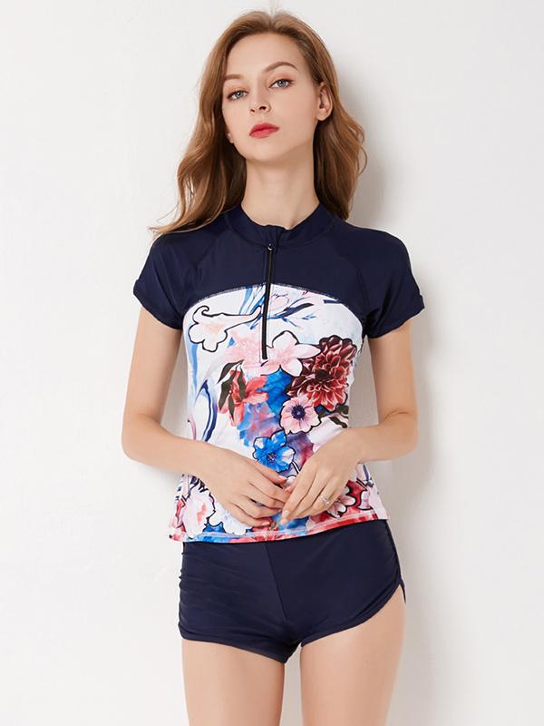 Printed Short Sleeves Plus Size Tankinis