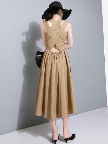 Sexy Halter Solid Sleeveless Long Dress