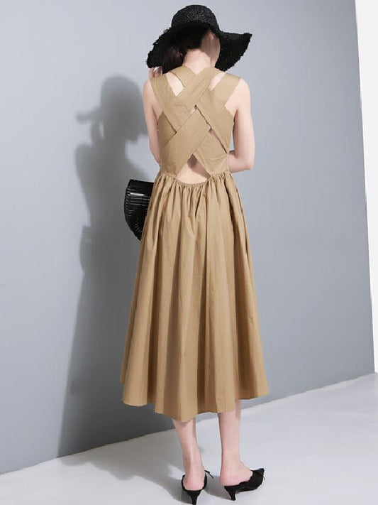 Sexy Halter Solid Sleeveless Long Dress