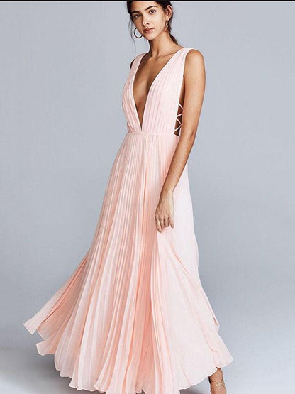 Deep V-neck Backless Evening Dress