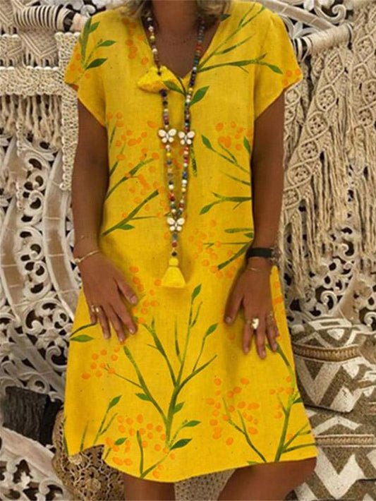 Cozy Printed Short Sleeves Midi Dress