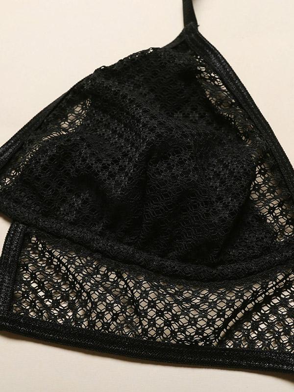 Triangle Net Yarn Hollow Split Lingerie Set