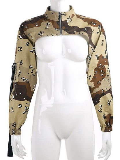 Camo Cropped Zipper Jacket