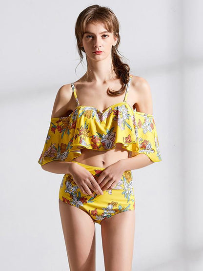 Falbala Spaghetti Straps Bikinis Swimwear