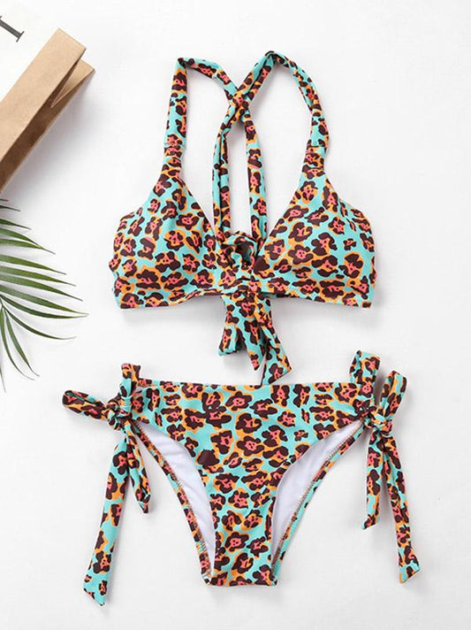 Leopard Backless Bikinis Swimwear