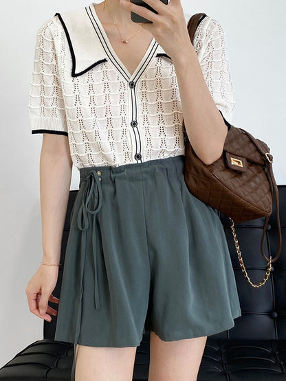 Cuprammonuium Bandage High-Waisted Wide-Leg Shorts