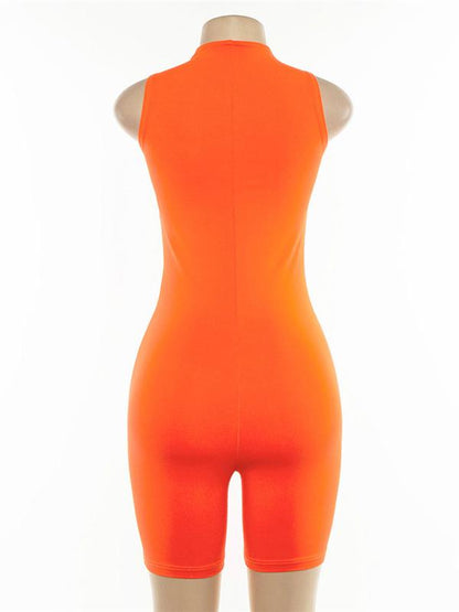 Zipper Wrap Sleeveless Gym Jumpsuit