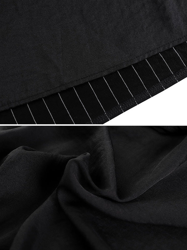 Casual Loose Solid Color Pleated Tied V-Neck Short Sleeves Midi Dress