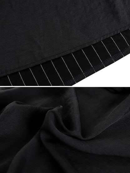 Casual Loose Solid Color Pleated Tied V-Neck Short Sleeves Midi Dress