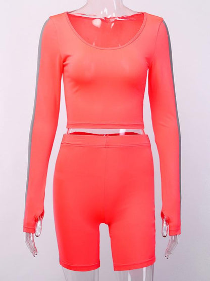 Reflective Long Sleeves Tee and Sports Shorts Suits