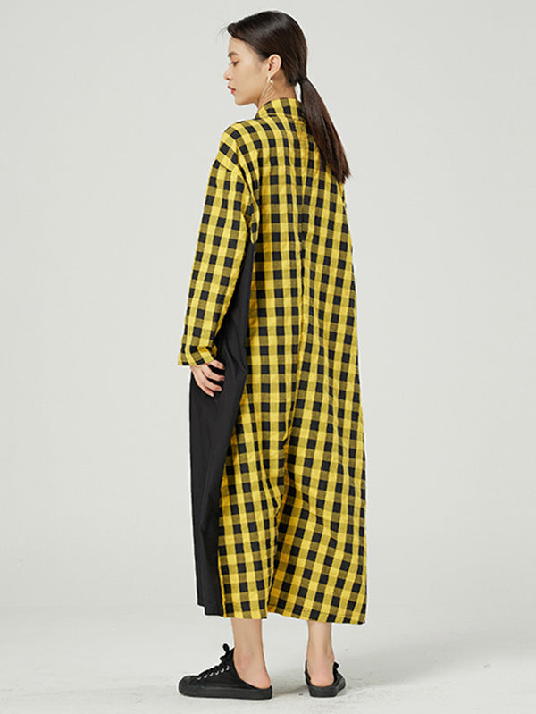 Casual Loose Long Sleeve Plaid Jumpsuits Bottoms