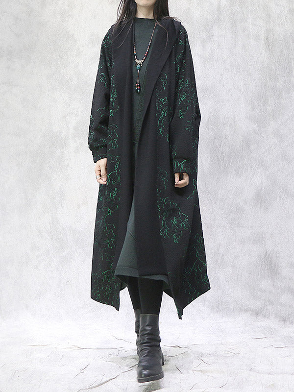 Vintage Loose Irregular Floral Printed Hooded Outwear