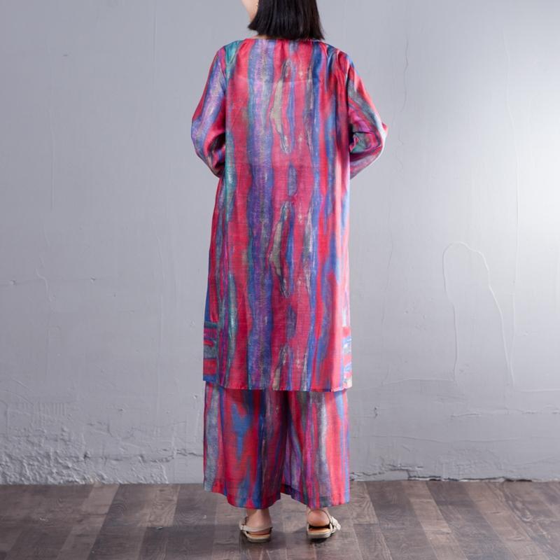 Casual Two-Piece V Neck Single Breasted Shirt Colorful Pant