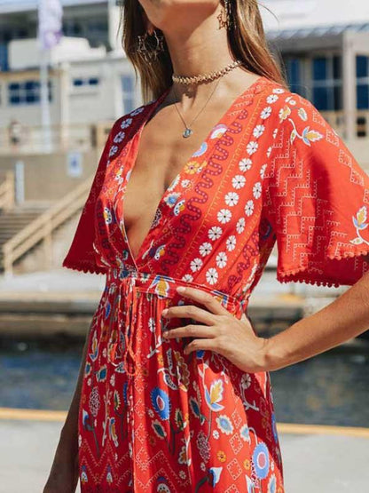 Split-joint Printed Bohemia Maxi Dress