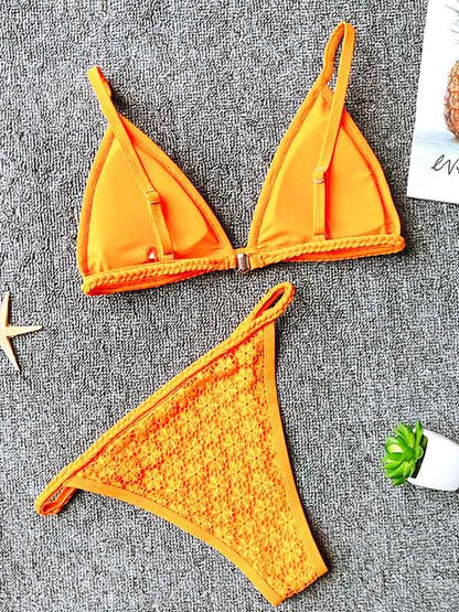 Sexy Triangles Braiding Lace Split Bikini Swimsuit