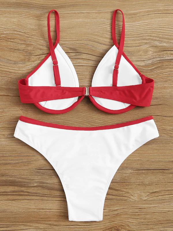 Solid Color Split-Joint Split Bikini Swimsuit