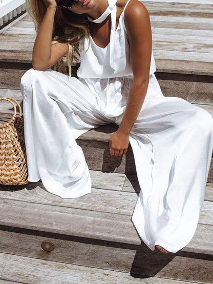 Spaghetti-neck T-shirt&Elastic Waist Casual Pants