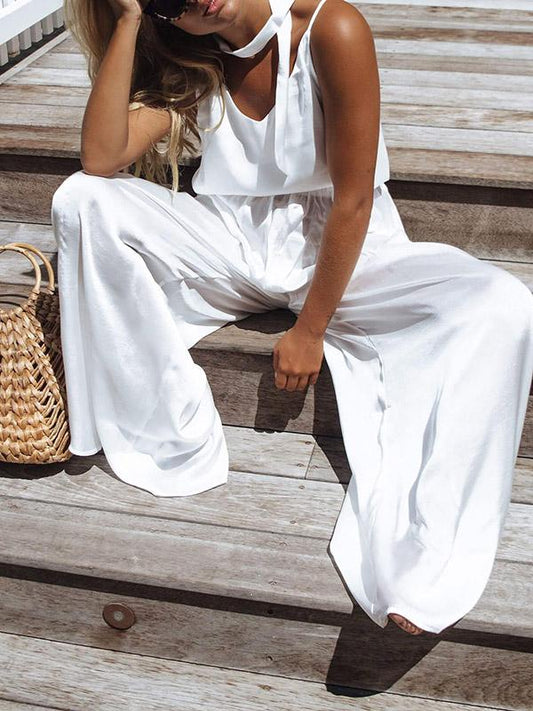 Spaghetti-neck T-shirt&Elastic Waist Casual Pants