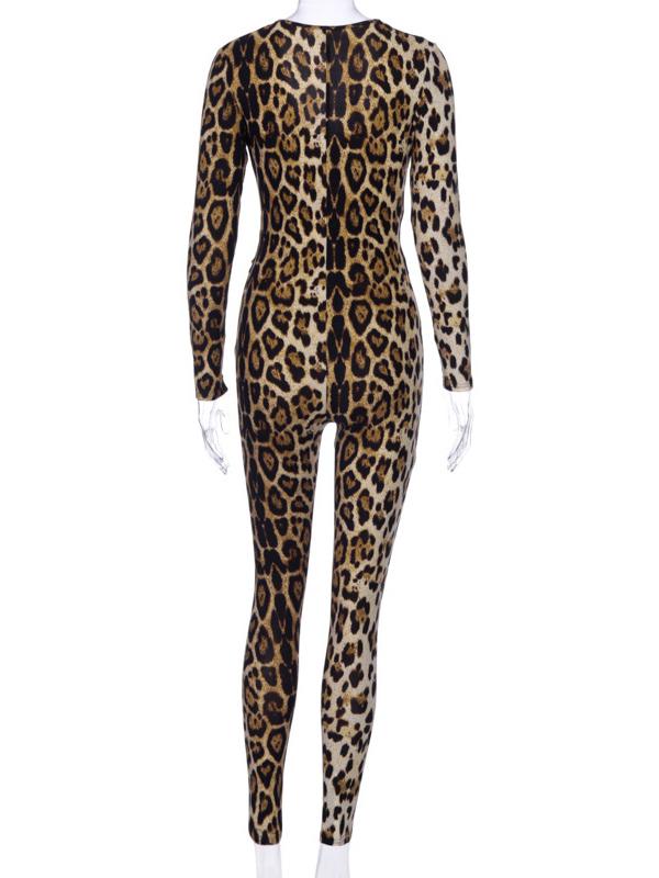Leopard V-Neck Waistband Yoga Jumpsuits