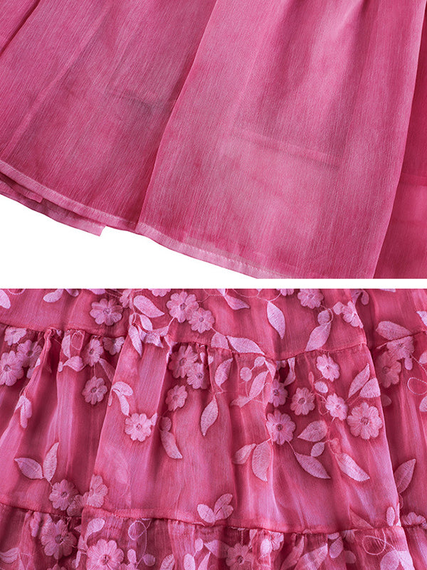 Original Loose Embroidered Solid Color Pleated Midi Dress