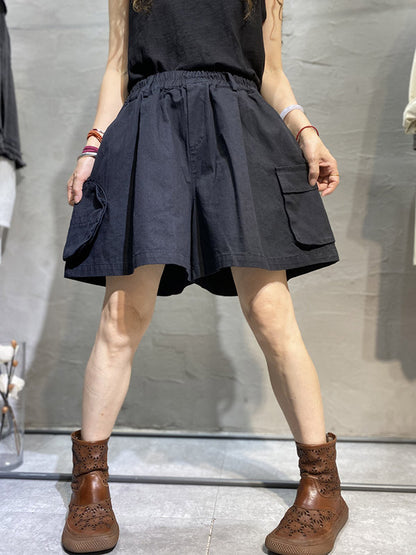 Casual With Pocket Solid Color Wide Leg Shorts