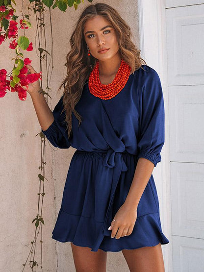 V-neck Casual Bandage Mini Dress