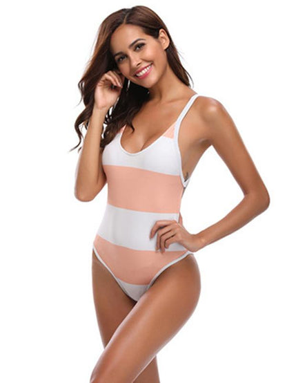 Backless Striped One-piece Swimwear