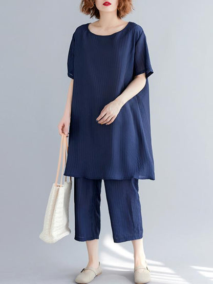 Solid T-Shirt + Straight Leg Pants Suit