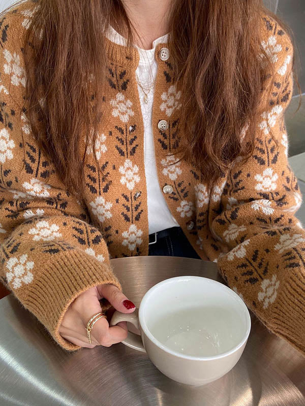 Original Buttoned Round-Neck Long Sleeves Cardigans