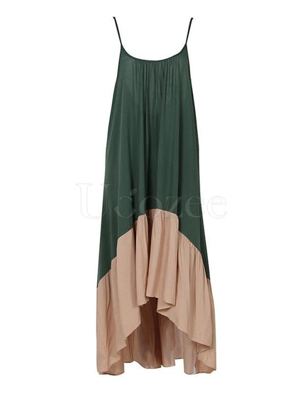 Stitching Color Backless Midi Dress