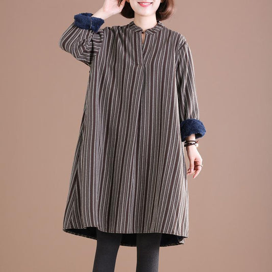 Buykud Casual Stand Collar Plus Velvet Warm Dress