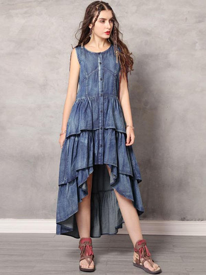 2019 Summer New Vintage Asymmetric Falbala Dress