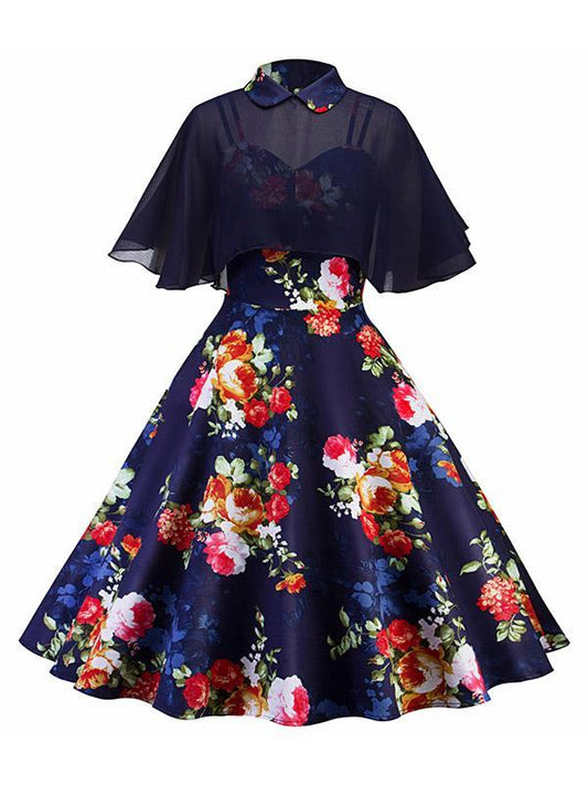 Vintage Printed A-Line Two-Piece Midi Dresses