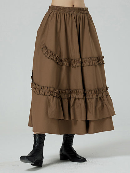 Casual Ruffled Loose Solid Color Skirts