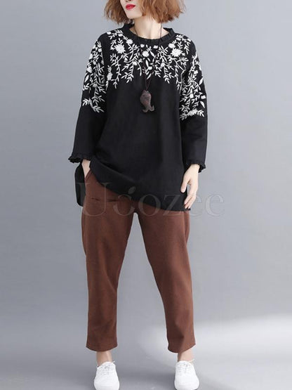 Loose Embroidered Round-neck Shirt