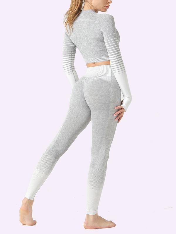 Sexy  Contrast Color Long Sleeves Yoga Suits