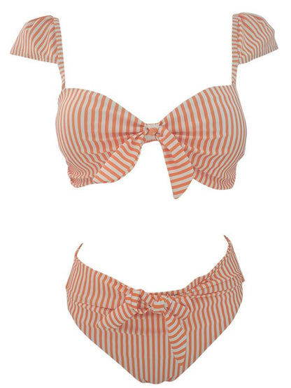 Pinstripe High Waisted Bikinis Swimwear