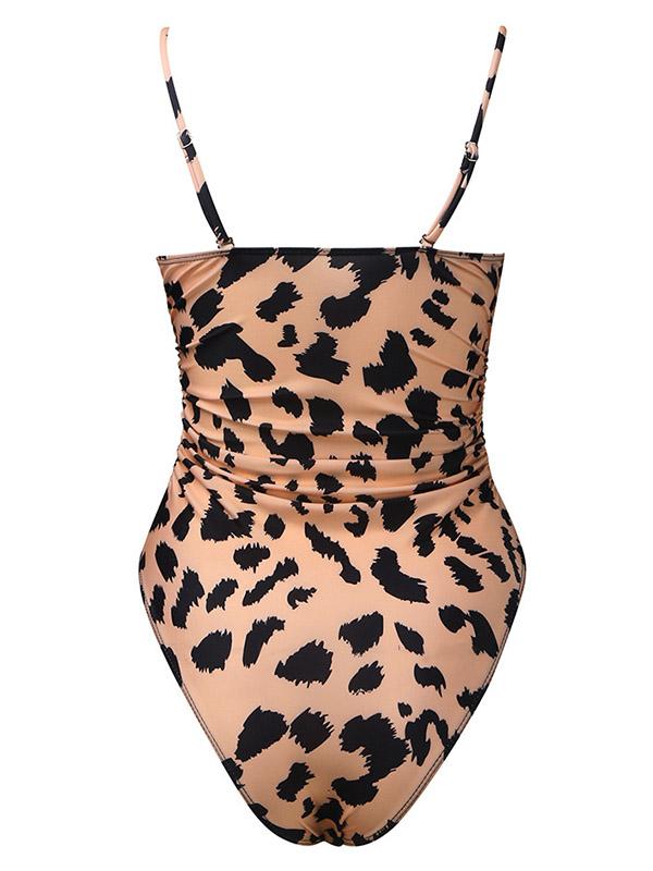 Gathered Spaghetti-Neck One-Piece Swimwear