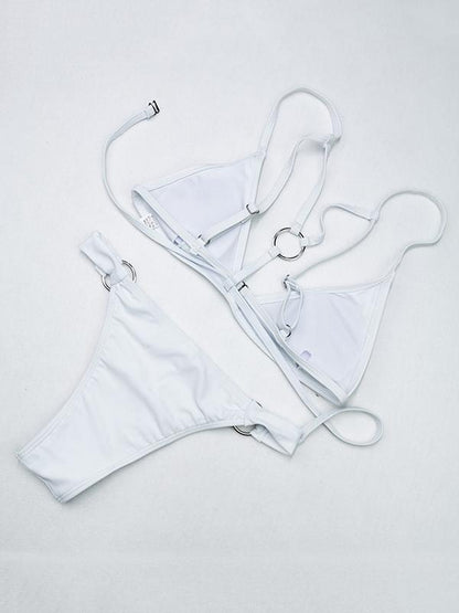 Solid Color Ring Braided Bikini Swimwear