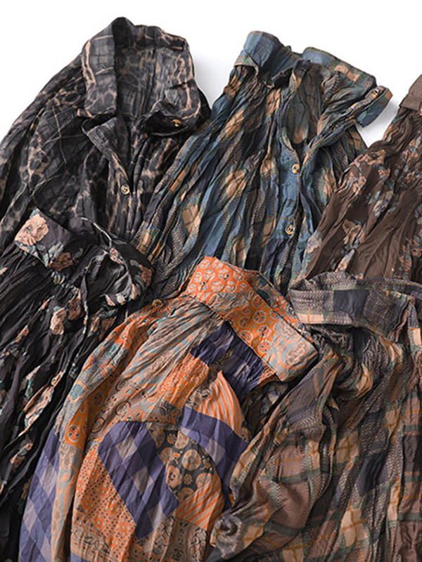 Vintage Long Sleeves Buttoned Plaid Printed Blouses Top