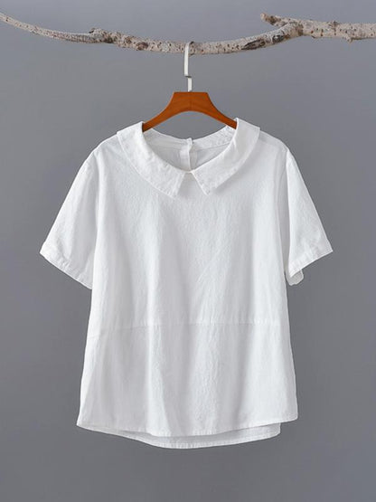 Vintage Solid Lapel T-Shirts Tops