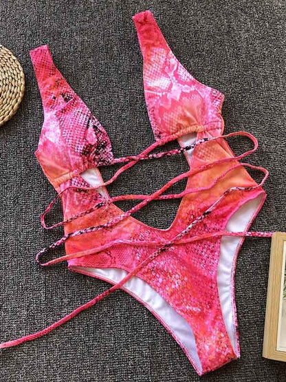 Leopard&Snakeskin Scrunch One Piece Swimsuit