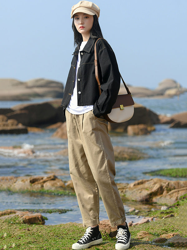 Casual Loose Long Sleeves Buttoned Solid Color Lapel Collar Jackets&Coats