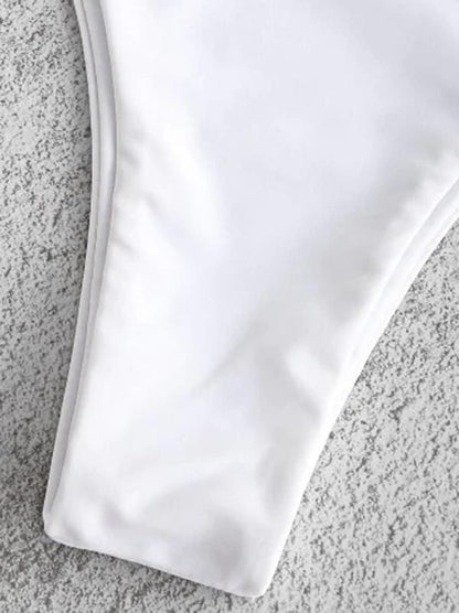 Buckle Plain Bandeau Bikini Swimsuit