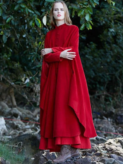 Presale Red Maxi Woolen Cape Outwear