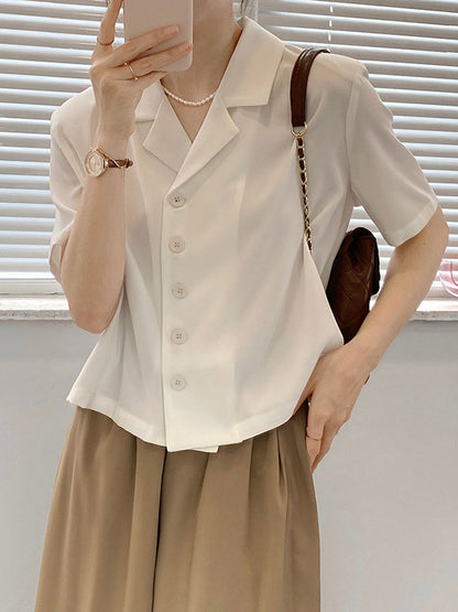 Urban Solid Color Notched Collar Short Sleeves Blouses& Blazer