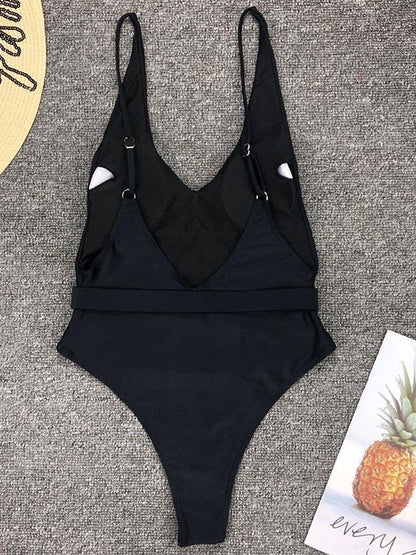 Plain Insert The Belt Buckle One-piece Swimsuit